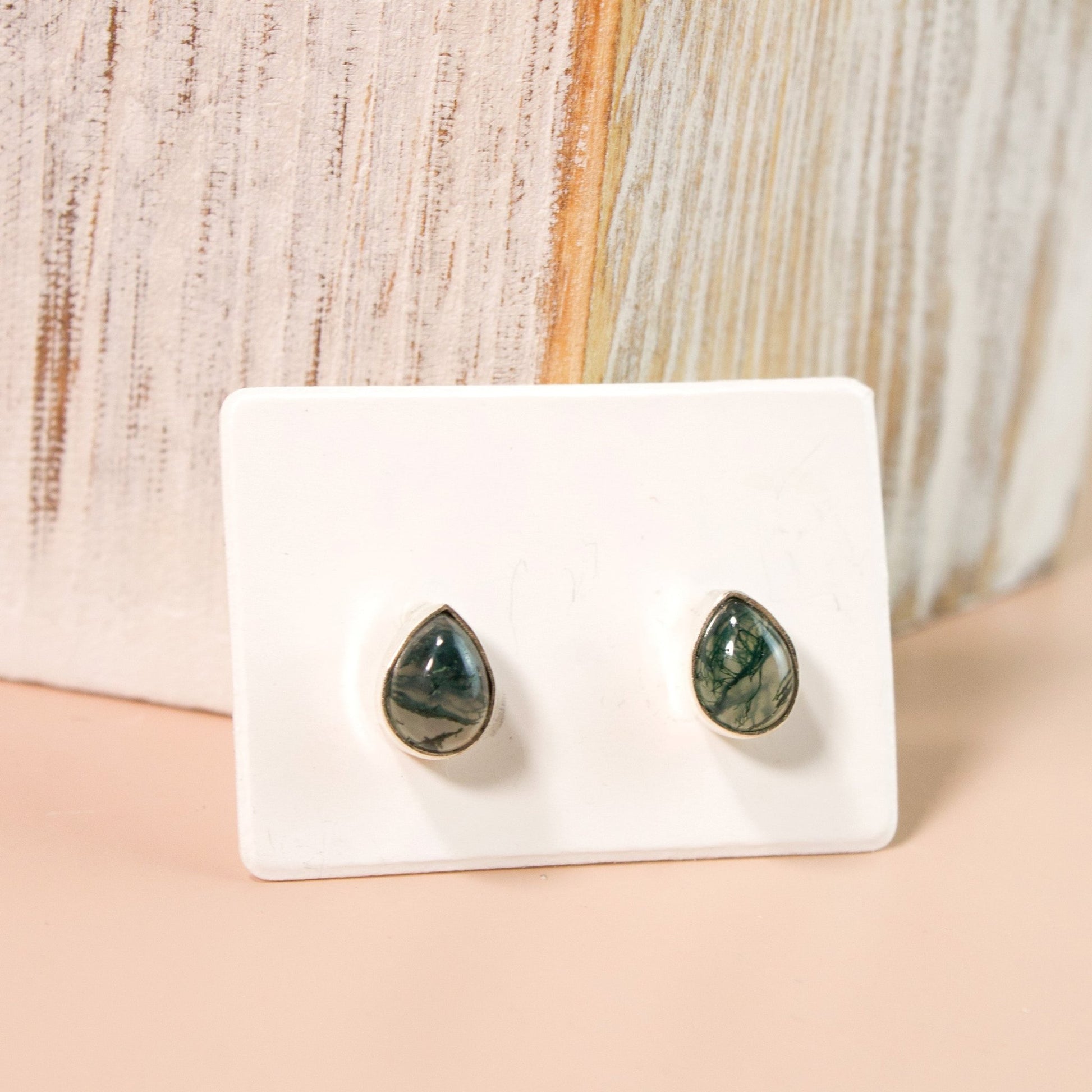 Teardrop Moss Agate Stud Earrings | Love + Lark - Muse + Moonstone