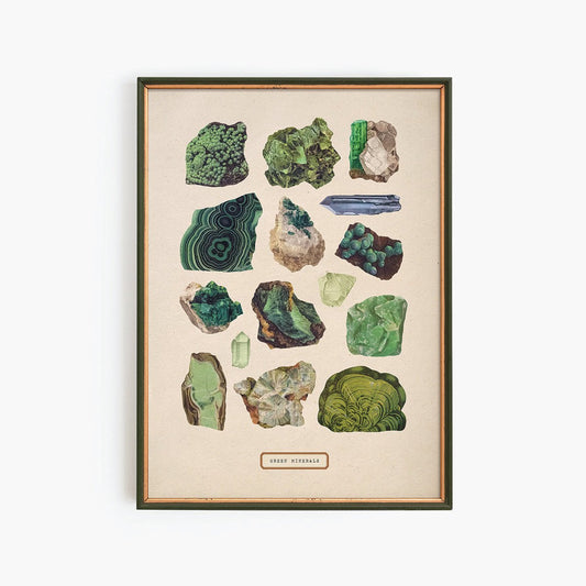 Vintage Green Crystals & Minerals Poster Print - Muse + Moonstone